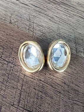 Vintage Givenchy Gold Tone Clip On Earrings Crystal